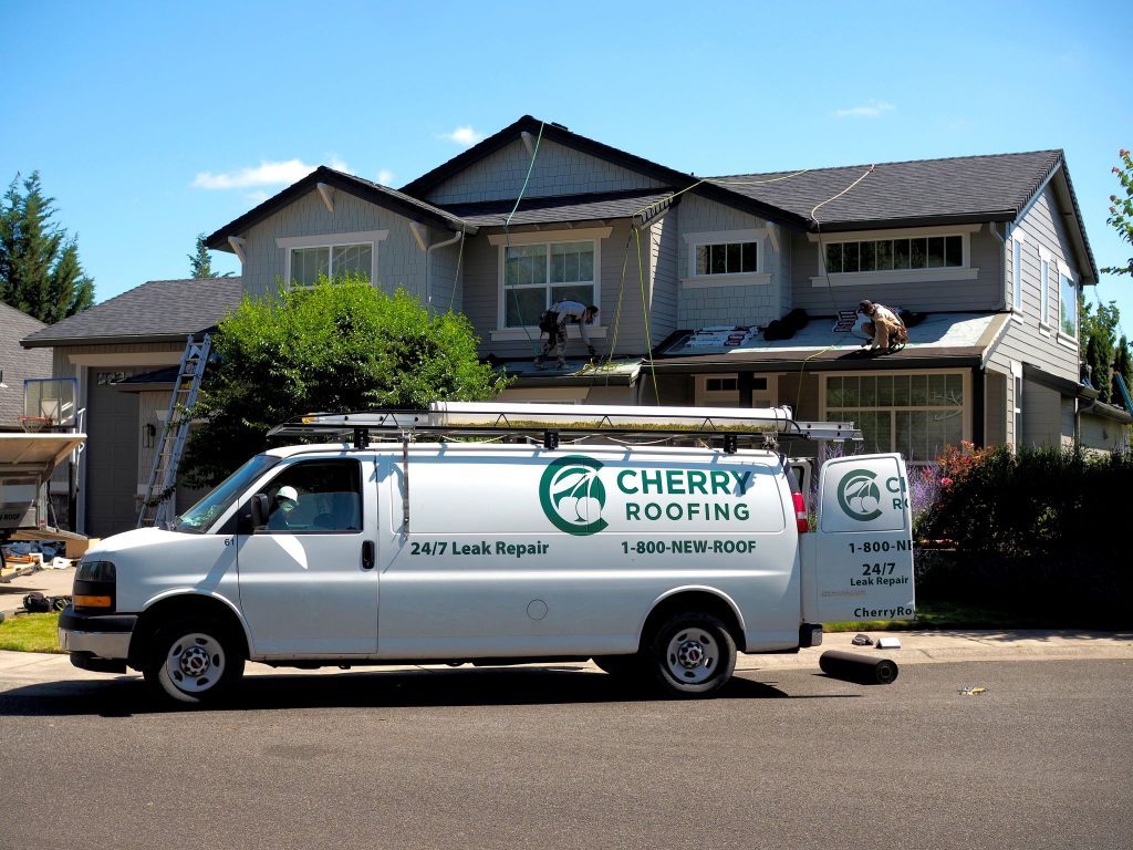 Cherry roofing work van
